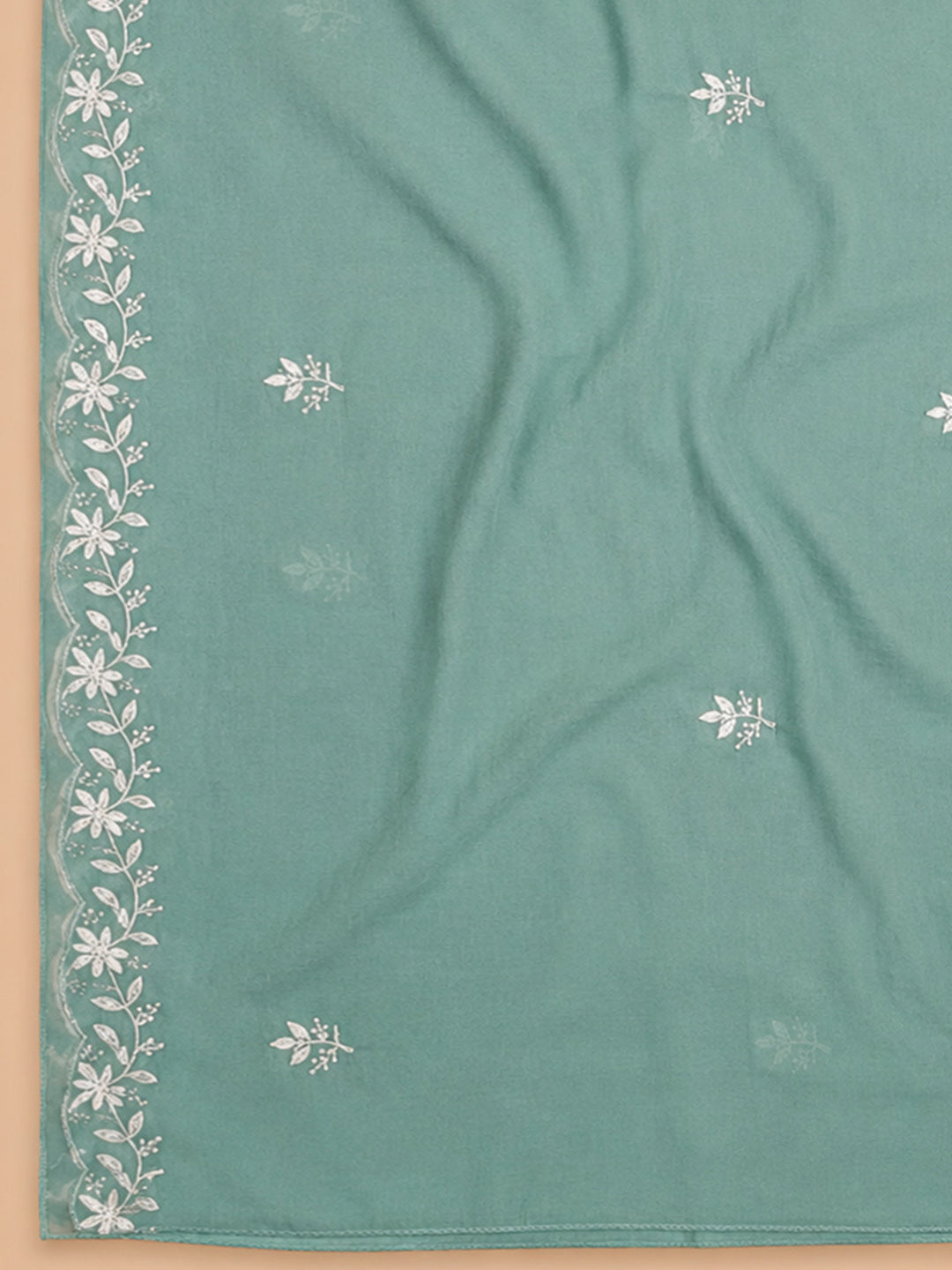 Rama Green Embroidery Chanderi Unstitched Dress Material