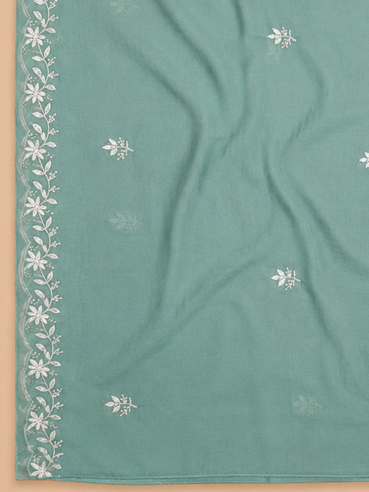 Rama Green Embroidery Chanderi Unstitched Dress Material