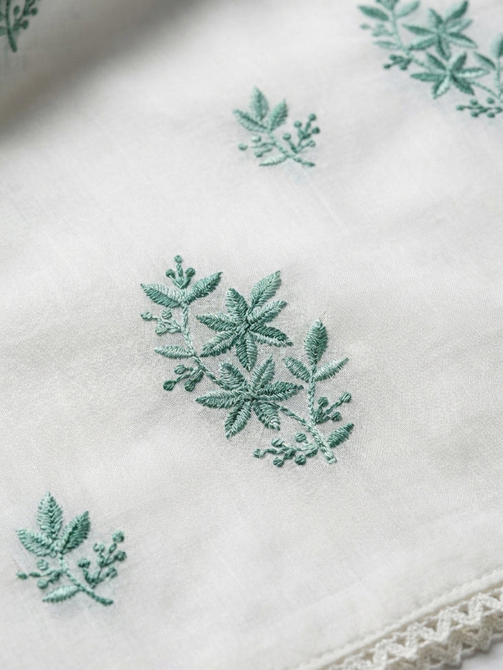 Rama Green Embroidery Chanderi Unstitched Dress Material