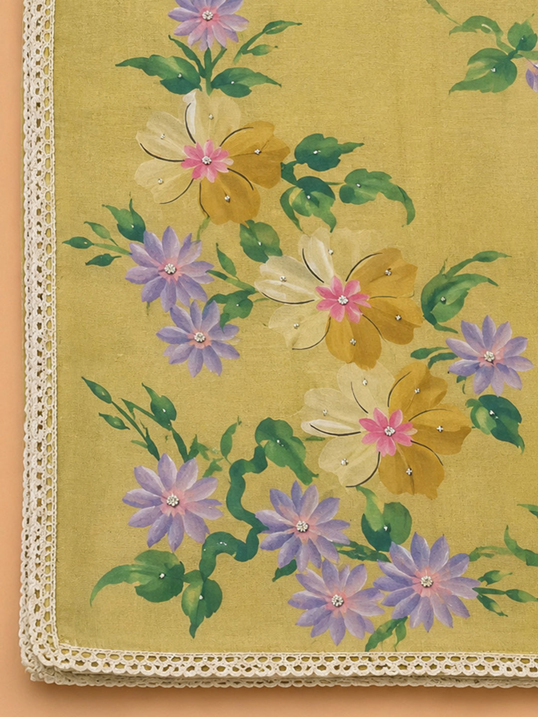 Mehndi Printed Linen Blend Unstitched Dress Material