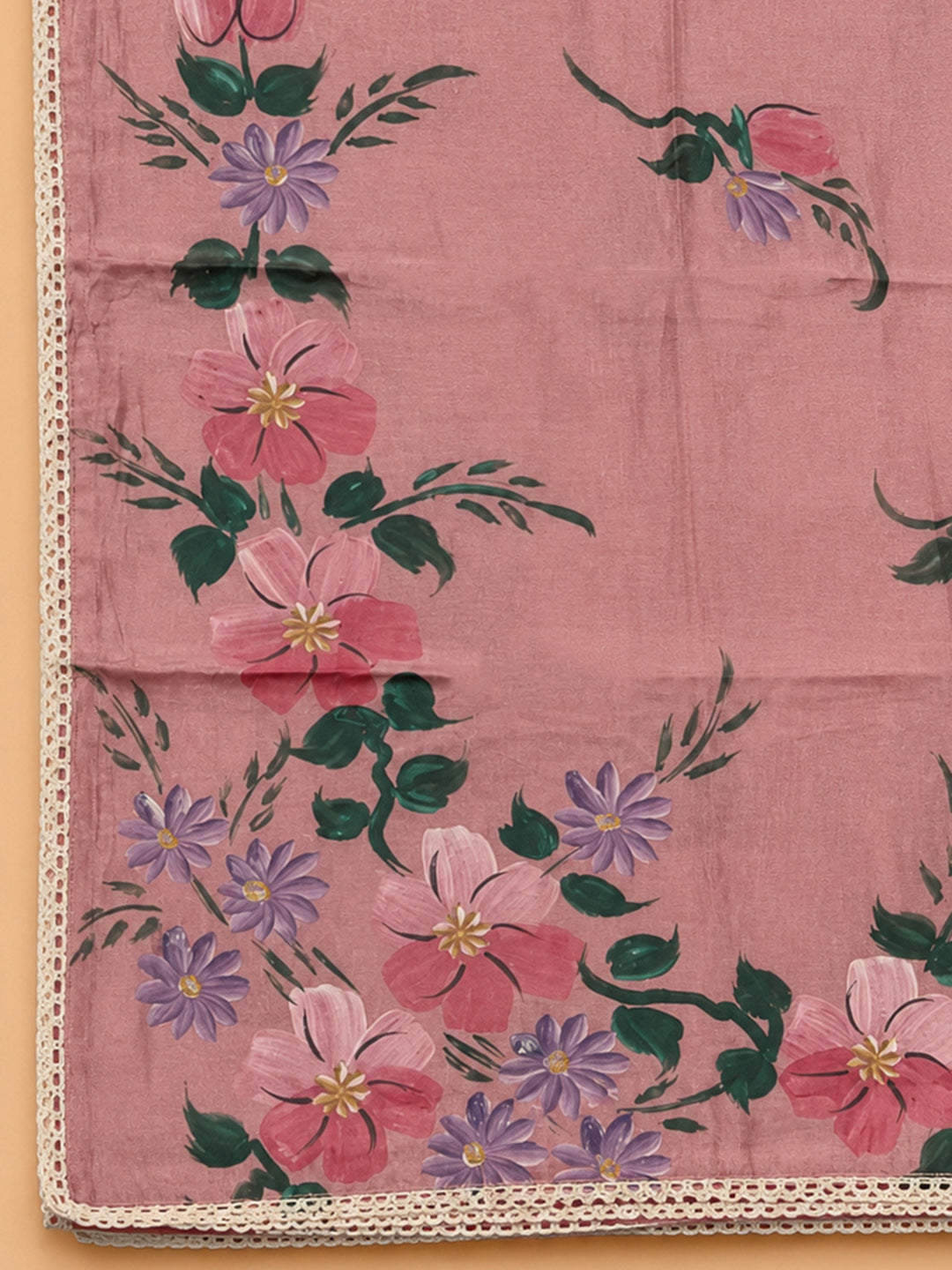 Onion Pink Printed Linen Blend Unstitched Dress Material
