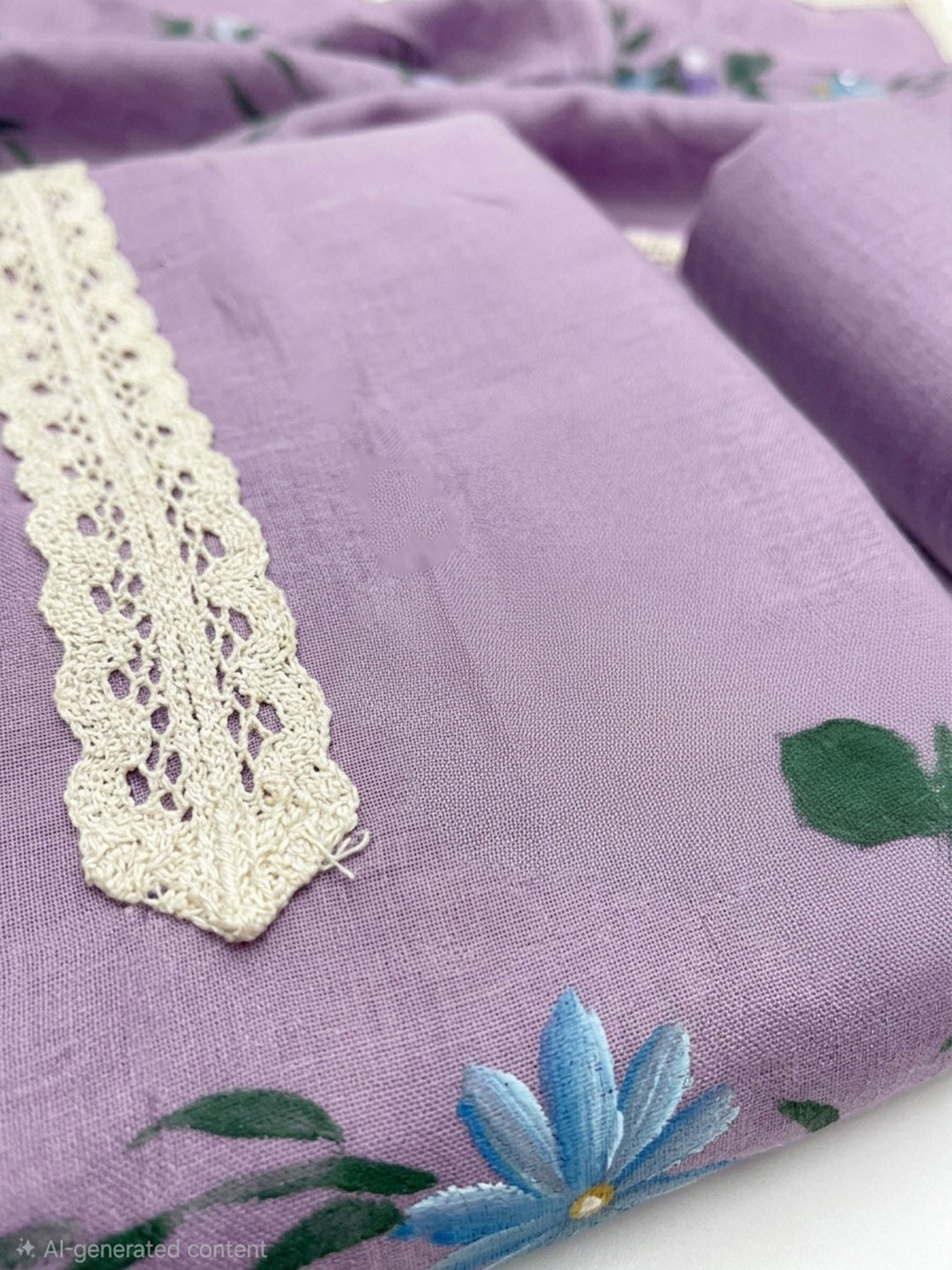 Purple Printed Linen Blend Unstitched Dress Material