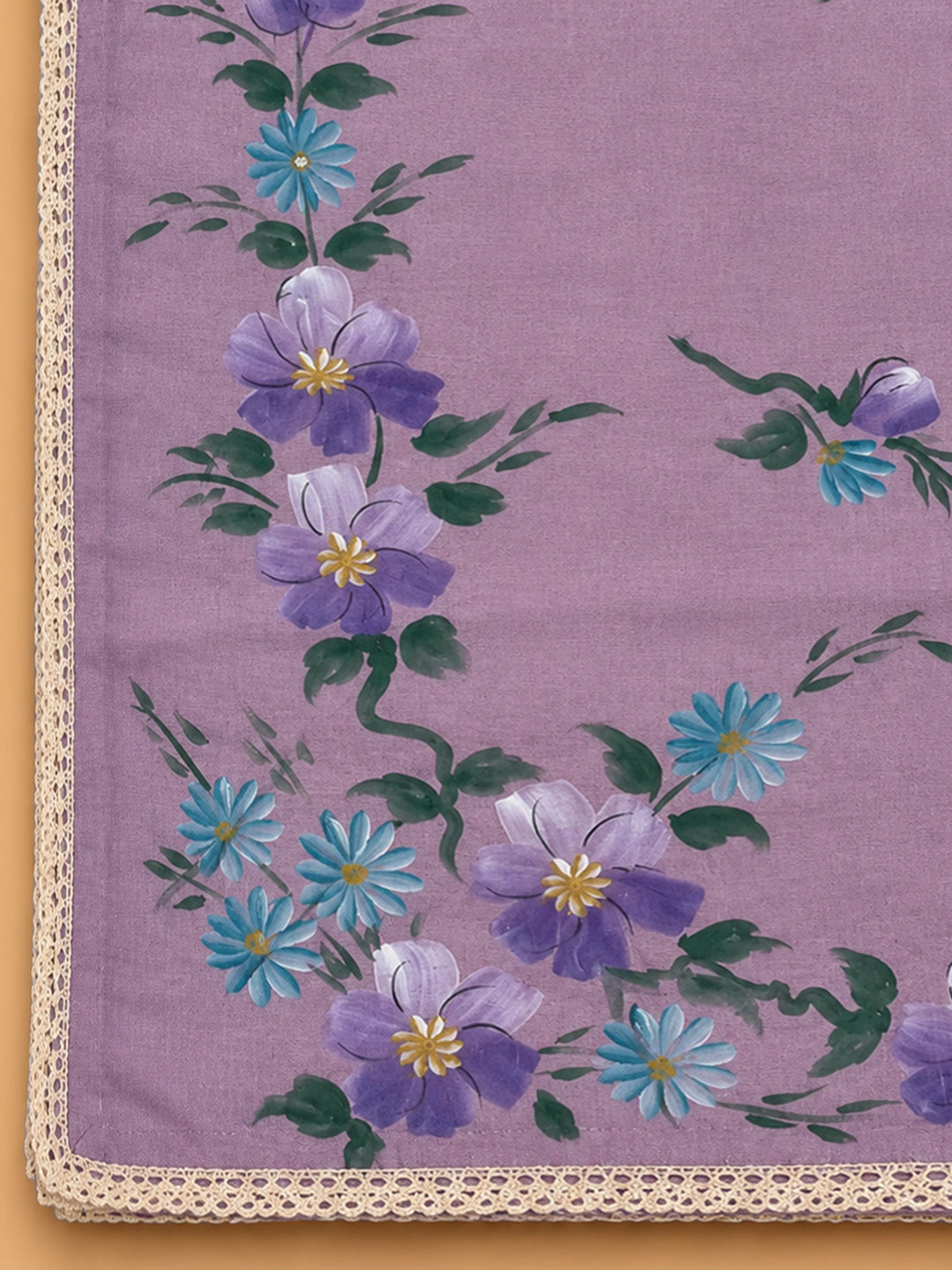Purple Printed Linen Blend Unstitched Dress Material