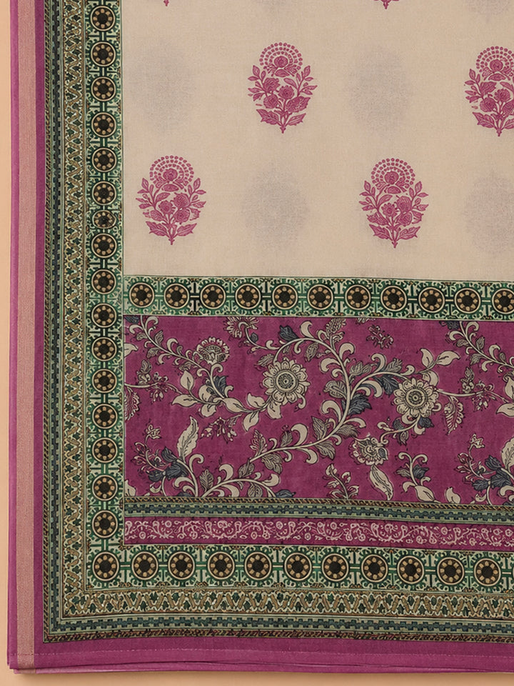 Purple Printed Chanderi Unstitched Dress Material