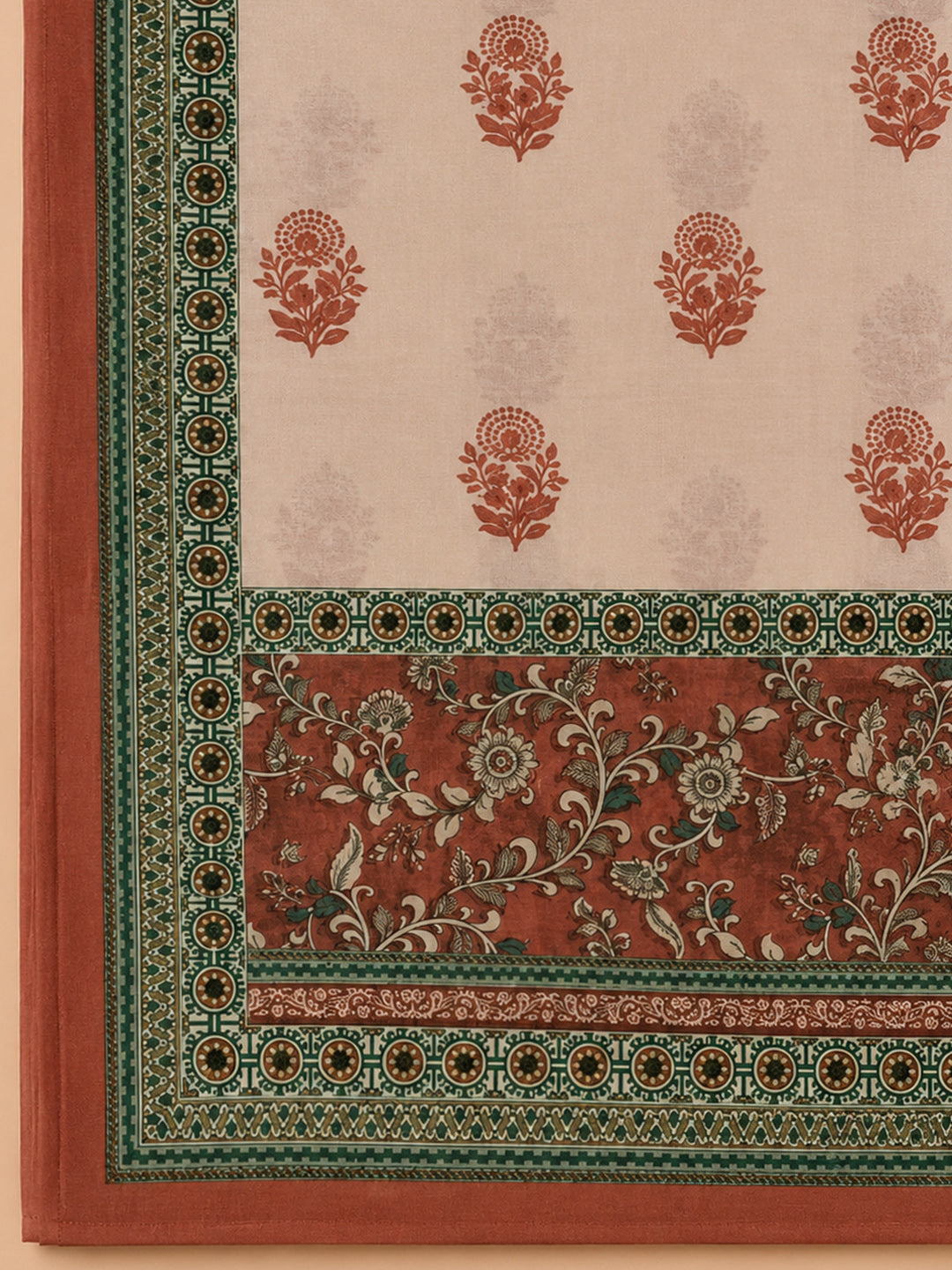 Rust Printed Chanderi Unstitched Dress Material