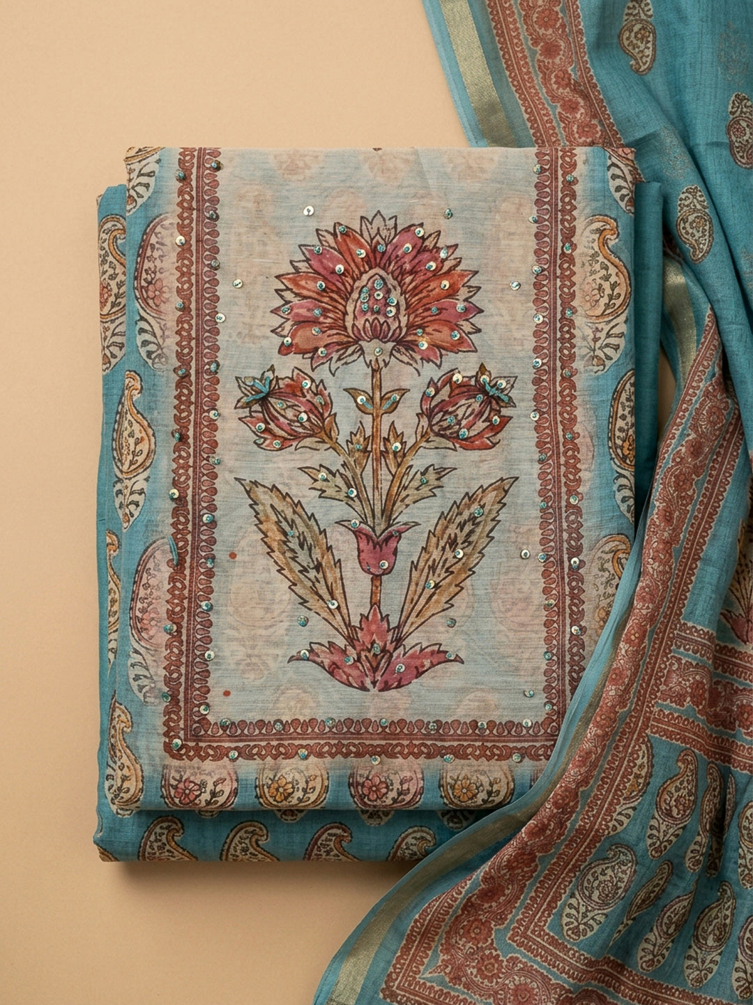 Firozee Printed Chanderi Unstitched Dress Material