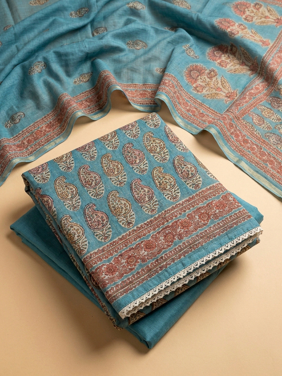Firozee Printed Chanderi Unstitched Dress Material