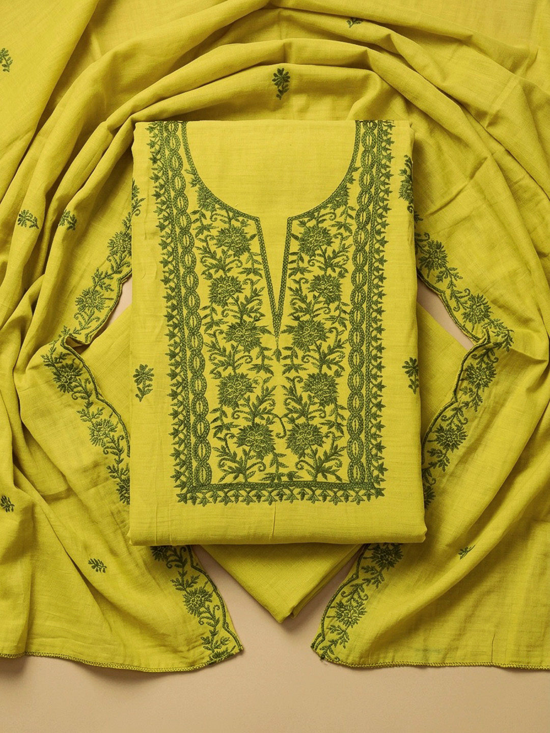 Lemon Embroidery Chanderi Unstitched Dress Material