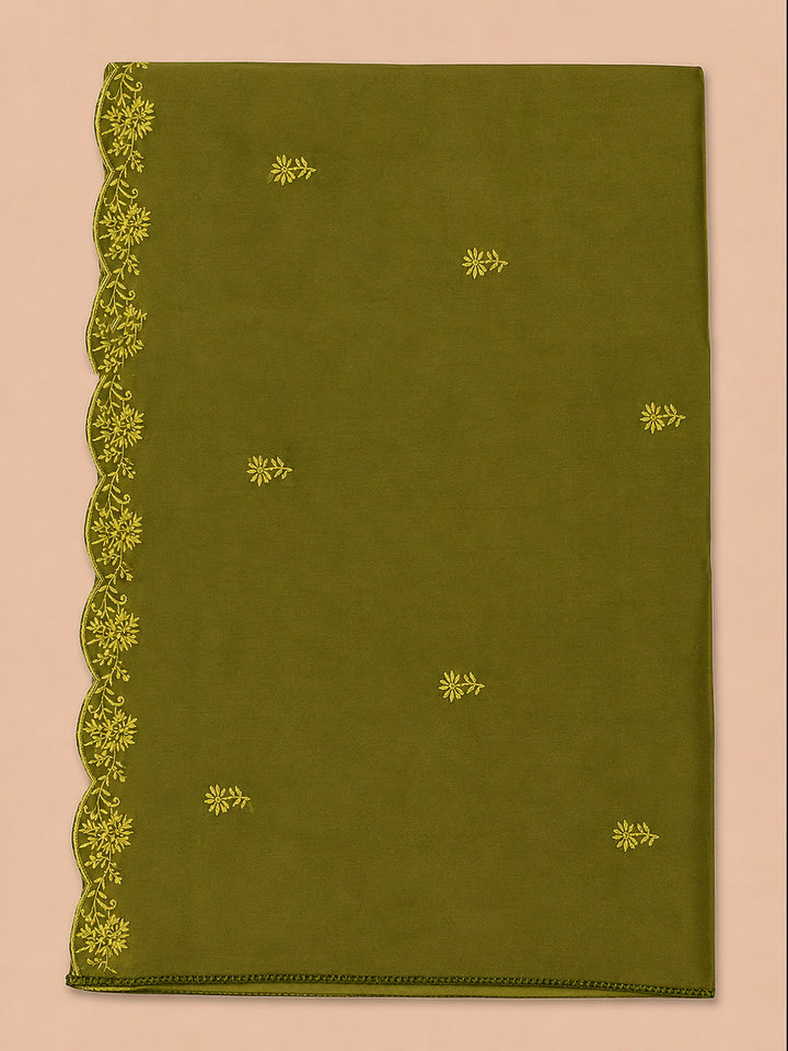 Mehndi Embroidery Chanderi Unstitched Dress Material