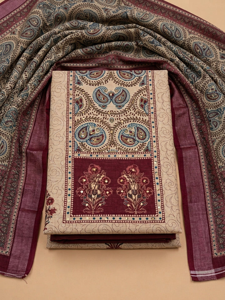Onion Pink Printed Chanderi Unstitched Dress Material