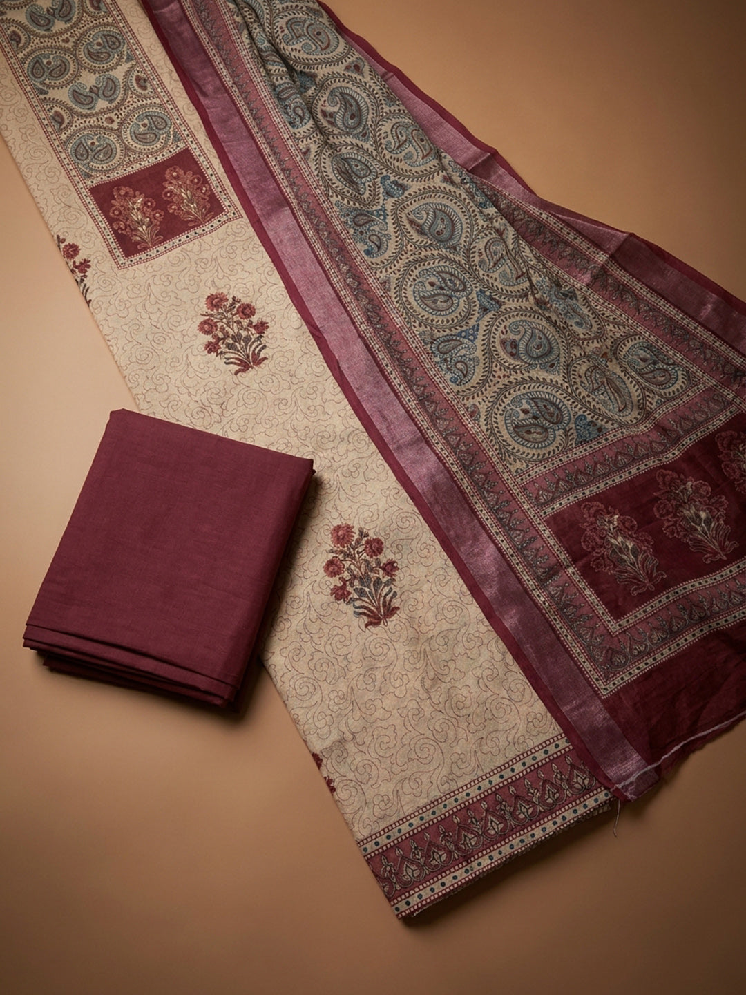 Onion Pink Printed Chanderi Unstitched Dress Material