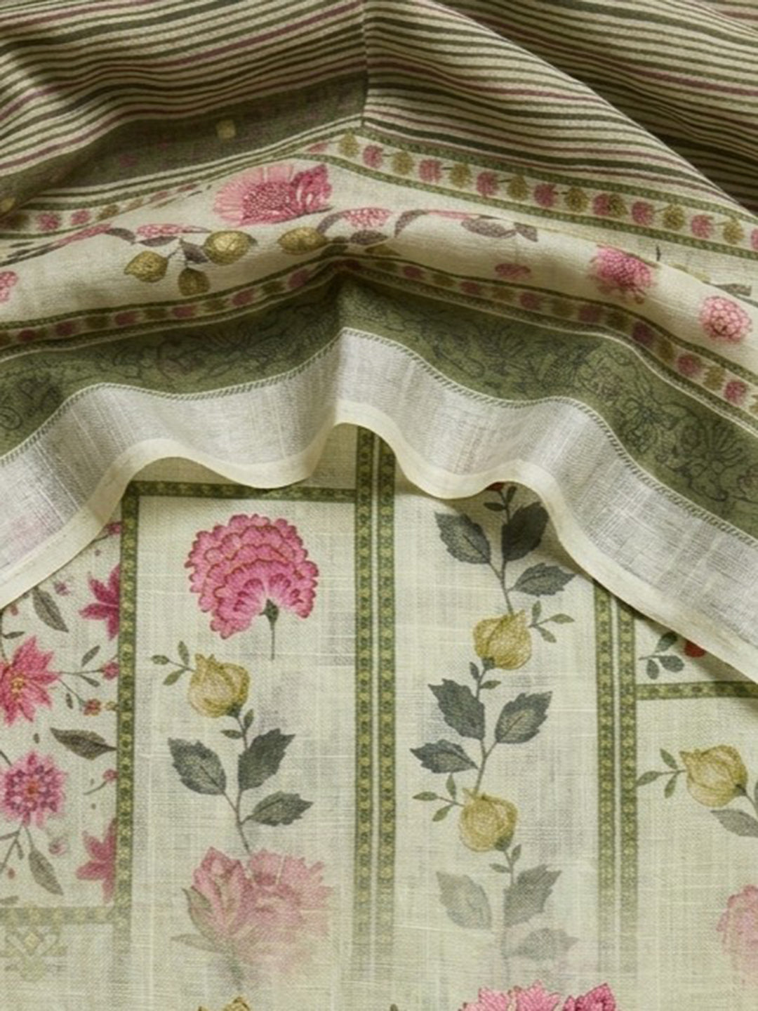 Pista Green Printed Linen Blend Unstitched Dress Material