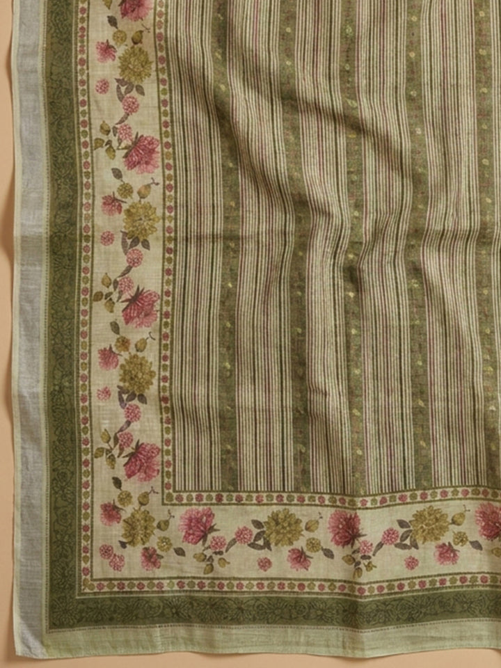 Pista Green Printed Linen Blend Unstitched Dress Material