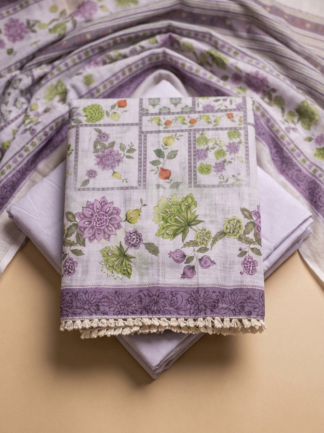 Purple Printed Linen Blend Unstitched Dress Material