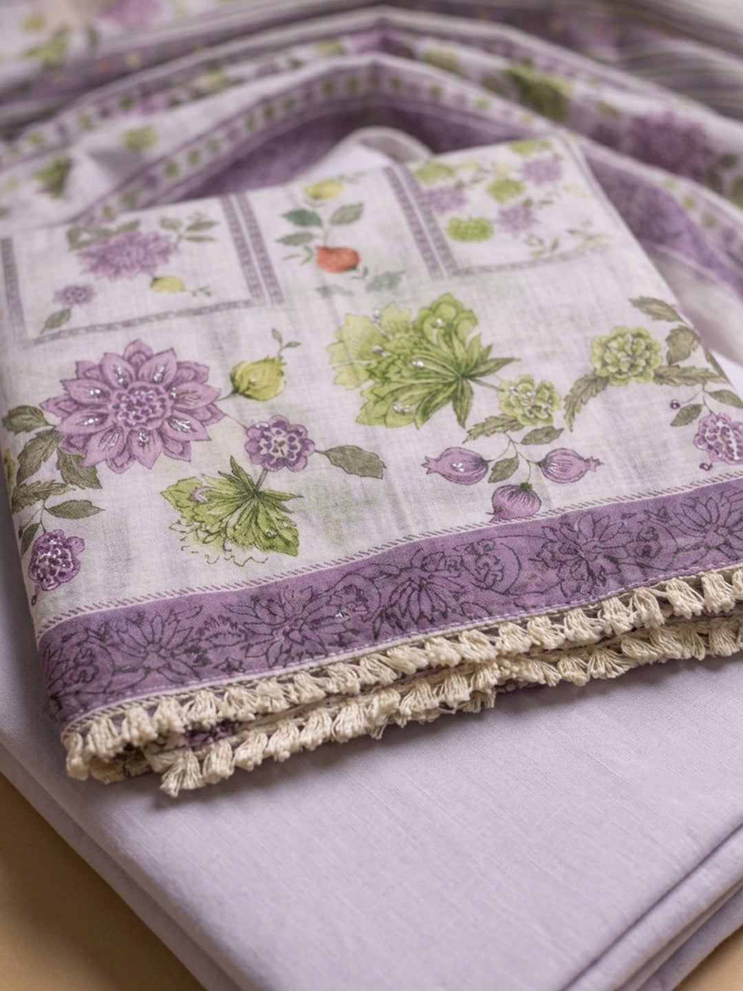 Purple Printed Linen Blend Unstitched Dress Material