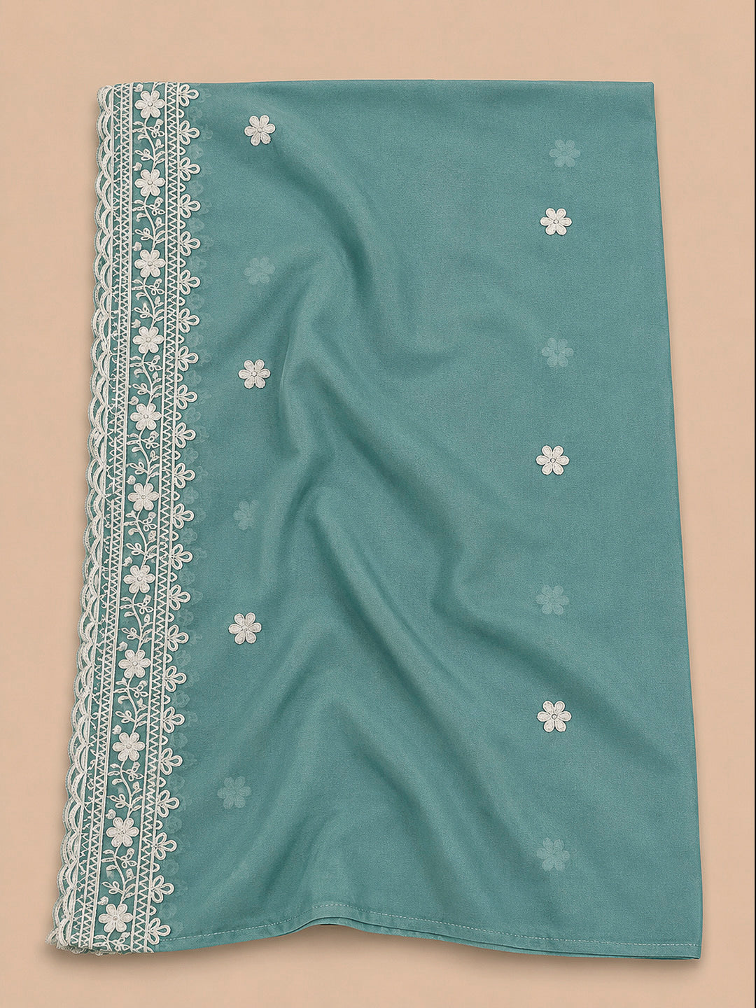 Aqua Blue Embroidery Cotton Blend Unstitched Dress Material