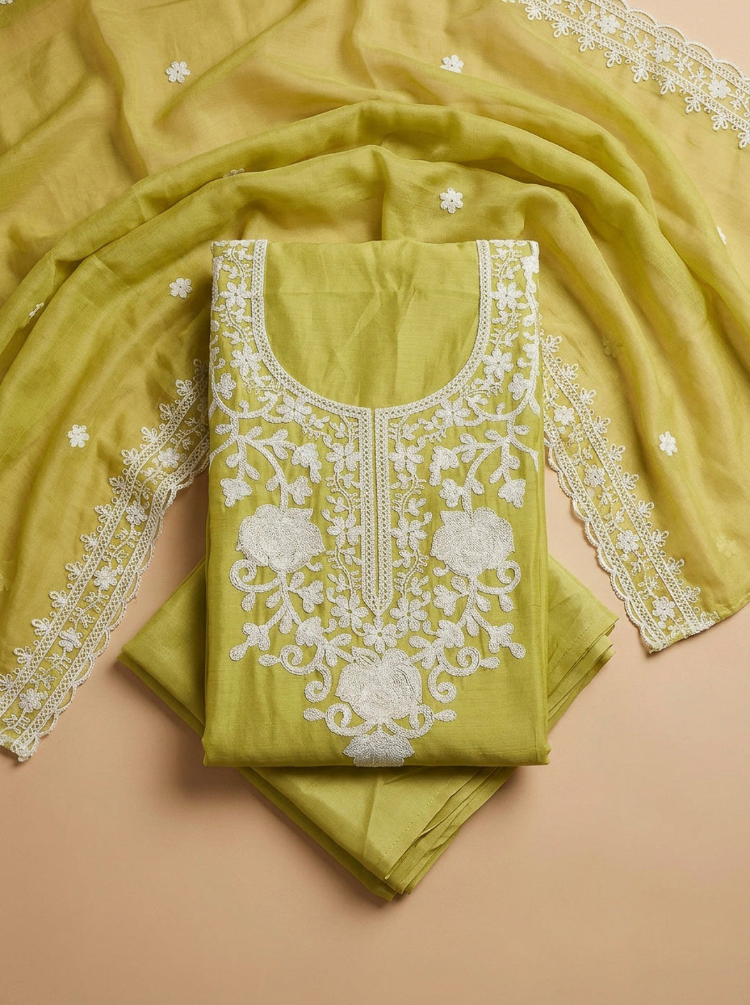 Lemon Embroidery Cotton Blend Unstitched Dress Material