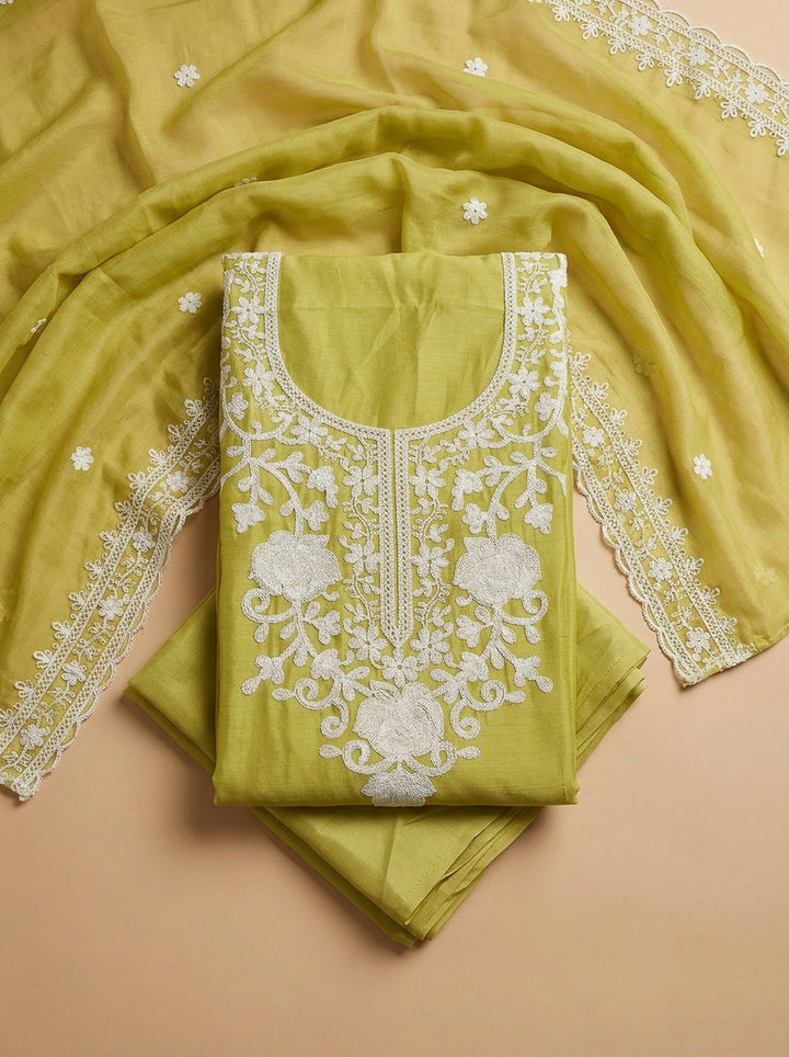 Lemon Embroidery Cotton Blend Unstitched Dress Material