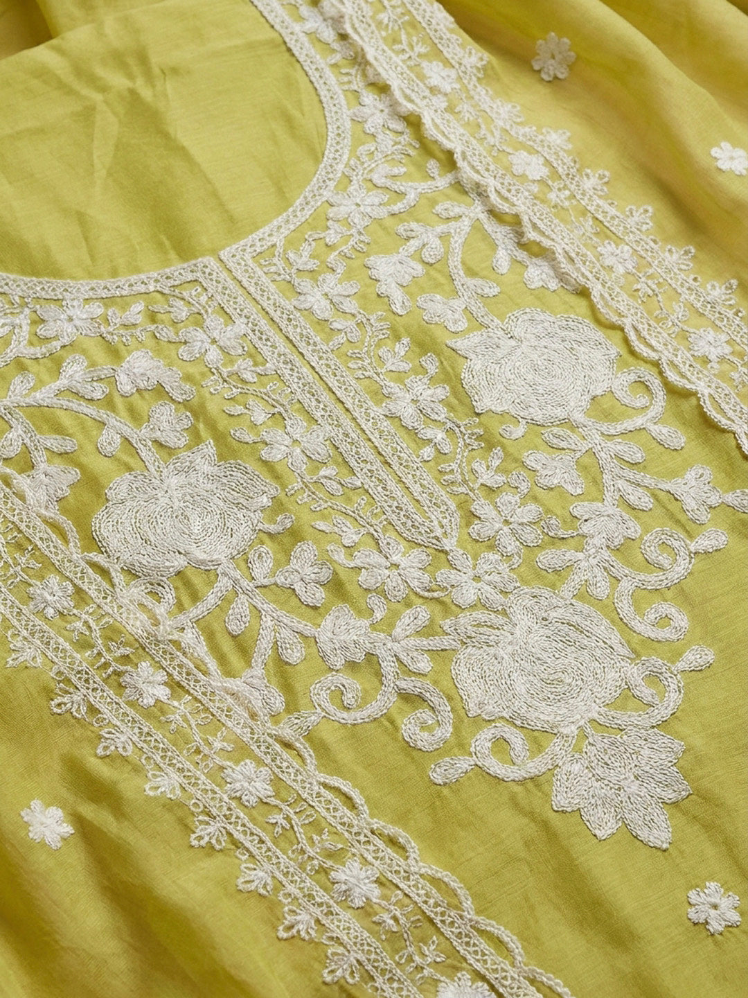 Lemon Embroidery Cotton Blend Unstitched Dress Material