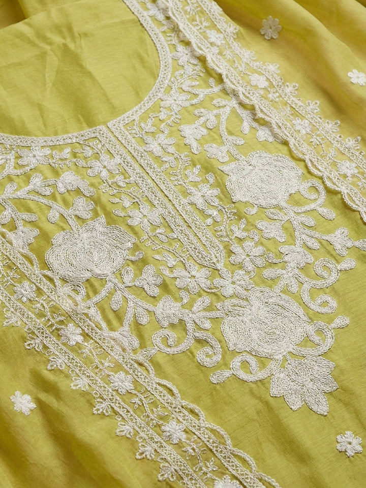 Lemon Embroidery Cotton Blend Unstitched Dress Material