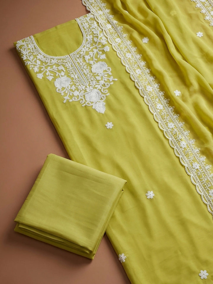 Lemon Embroidery Cotton Blend Unstitched Dress Material