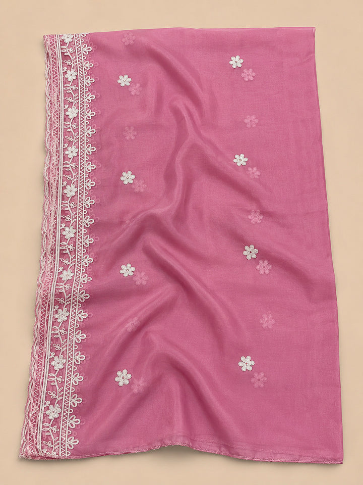 Onion Pink Embroidery Cotton Blend Unstitched Dress Material