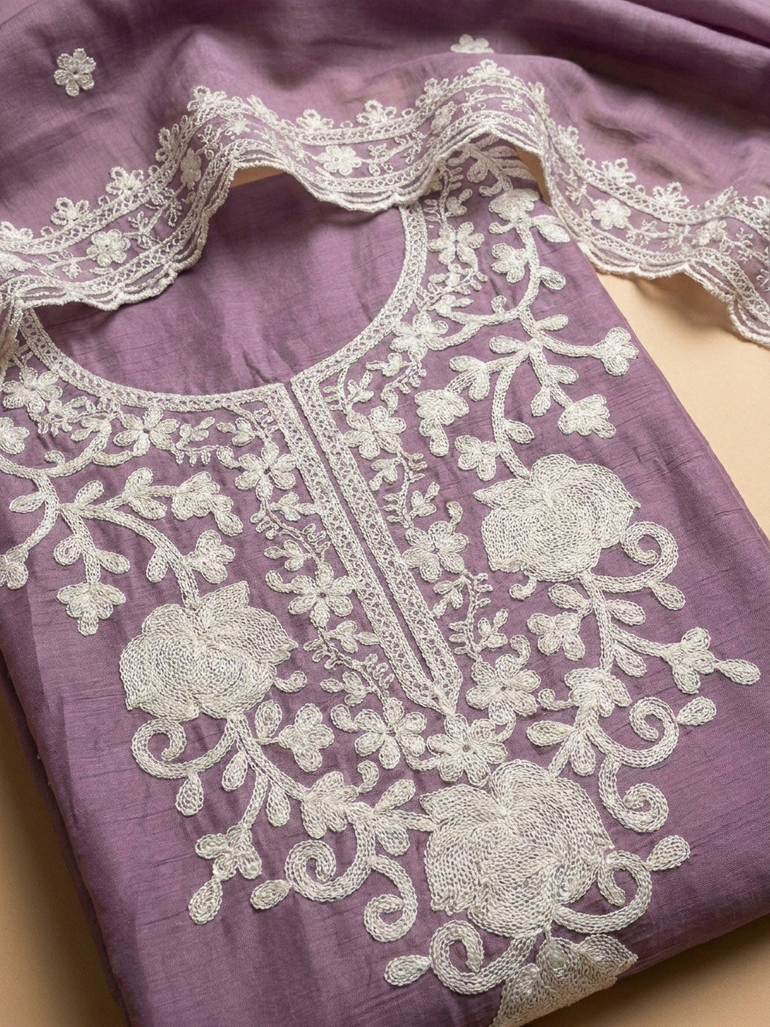 Purple Embroidery Cotton Blend Unstitched Dress Material