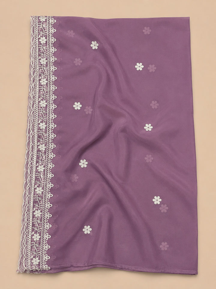 Purple Embroidery Cotton Blend Unstitched Dress Material