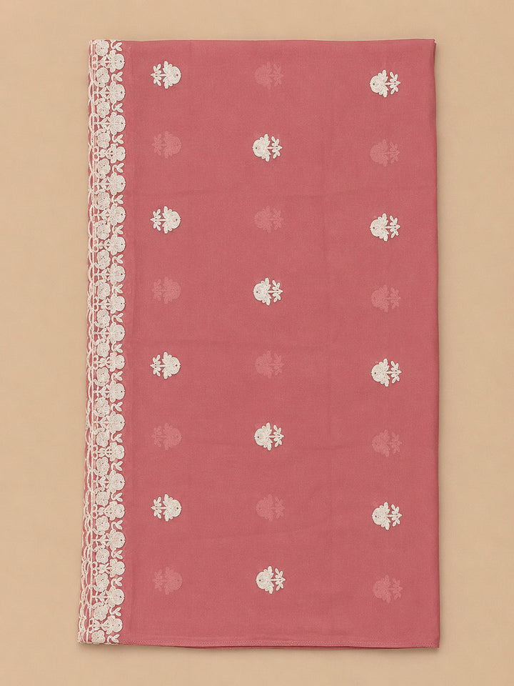 Peach Embroidery Chanderi Unstitched Dress Material