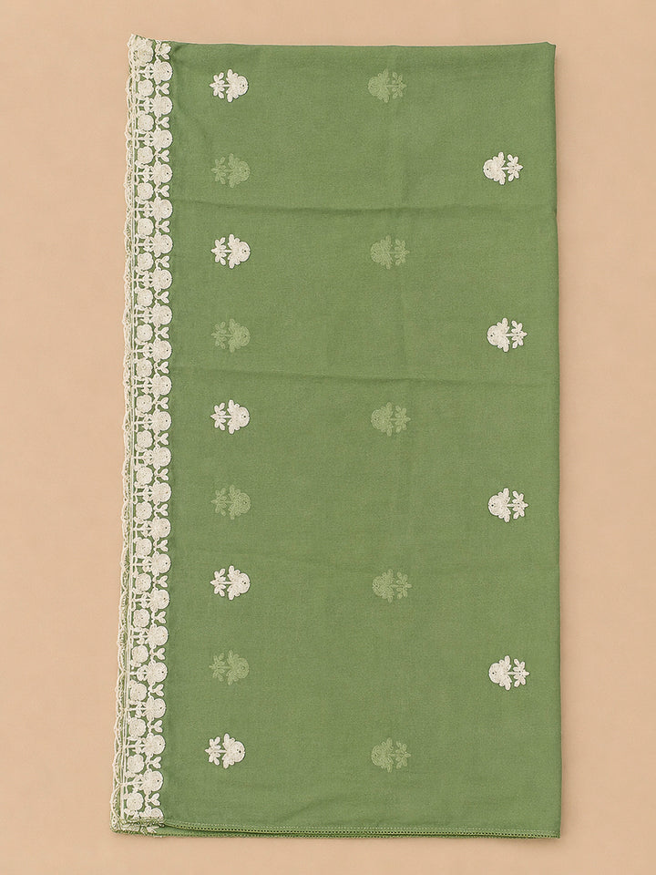 Pista Green Embroidery Chanderi Unstitched Dress Material