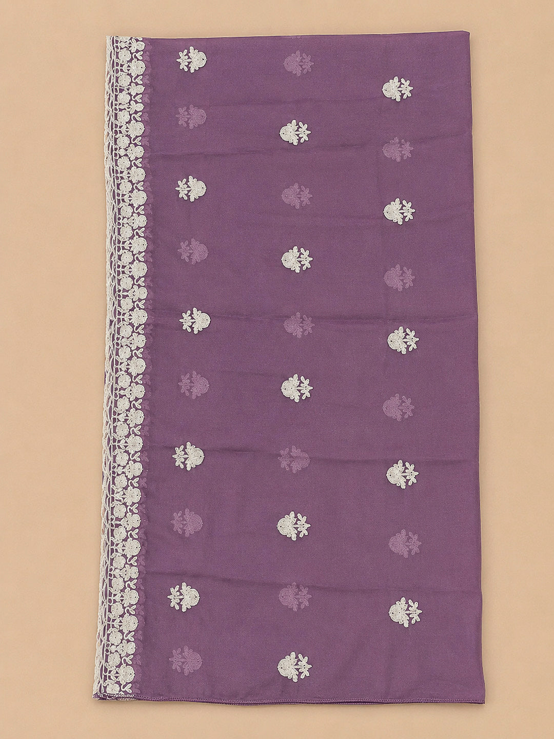 Purple Embroidery Chanderi Unstitched Dress Material
