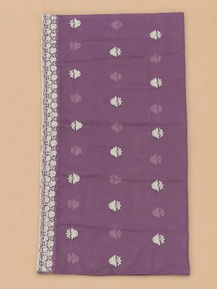 Purple Embroidery Chanderi Unstitched Dress Material