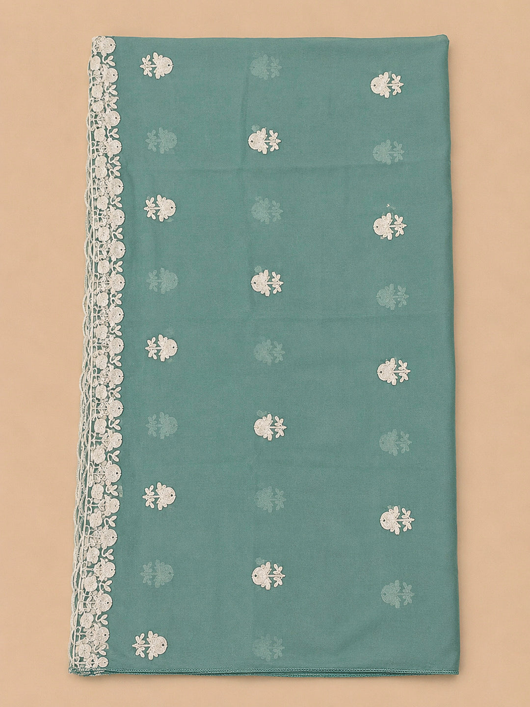 Sky Blue Embroidery Chanderi Unstitched Dress Material