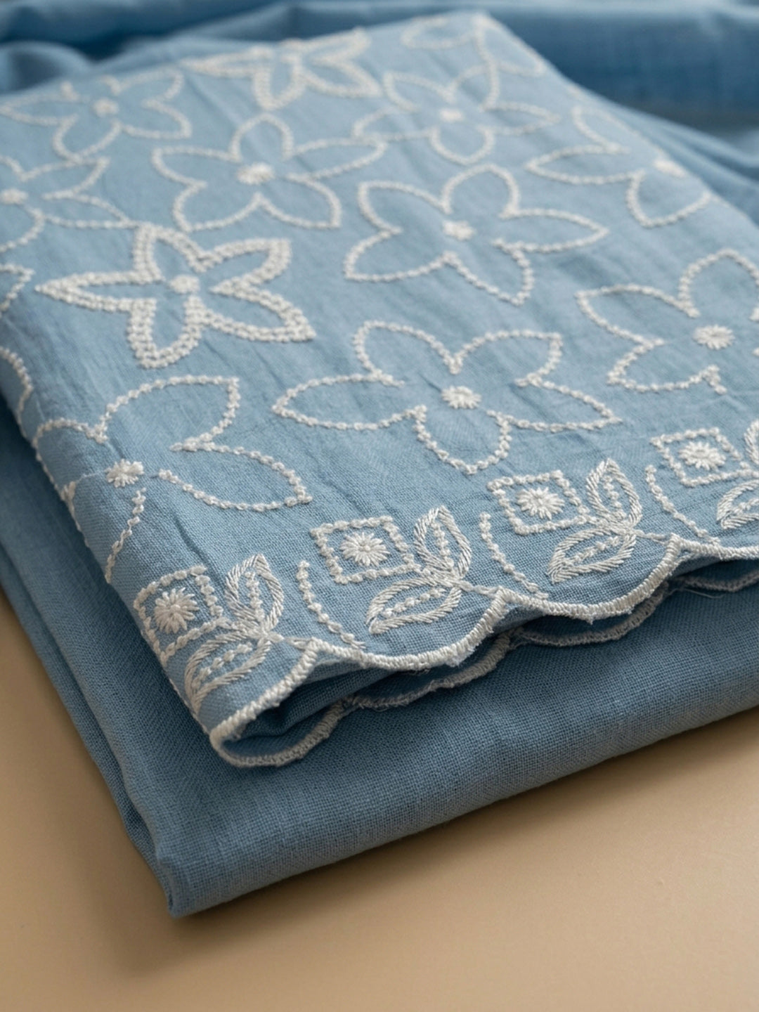 Blue Embroidery Chanderi Unstitched Dress Material