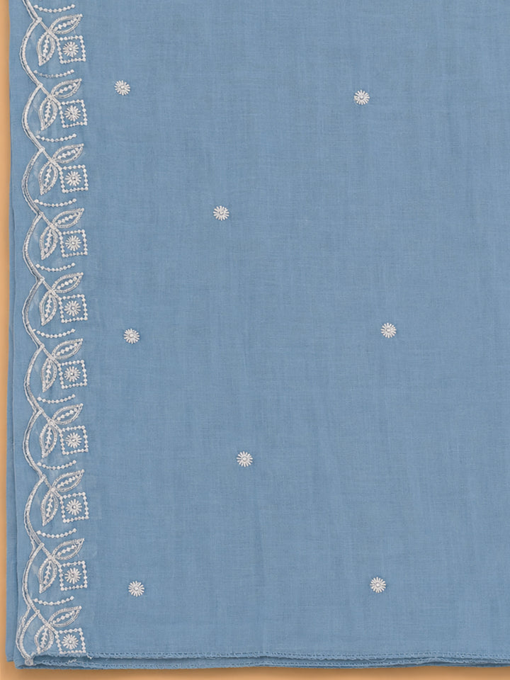 Blue Embroidery Chanderi Unstitched Dress Material