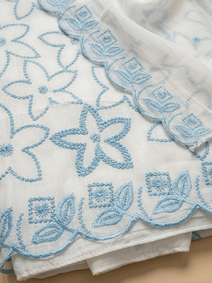 Off White Embroidery Chanderi Unstitched Dress Material