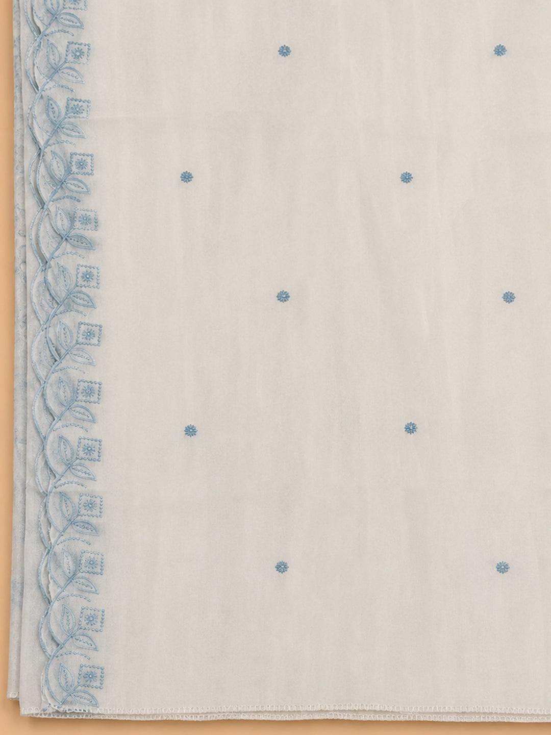 Off White Embroidery Chanderi Unstitched Dress Material