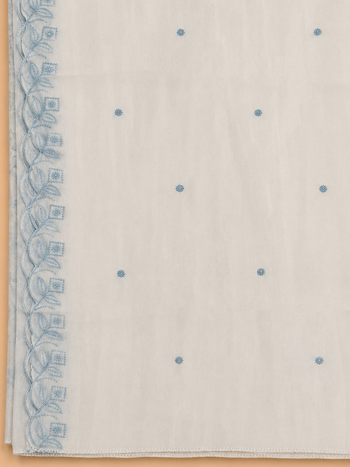Off White Embroidery Chanderi Unstitched Dress Material