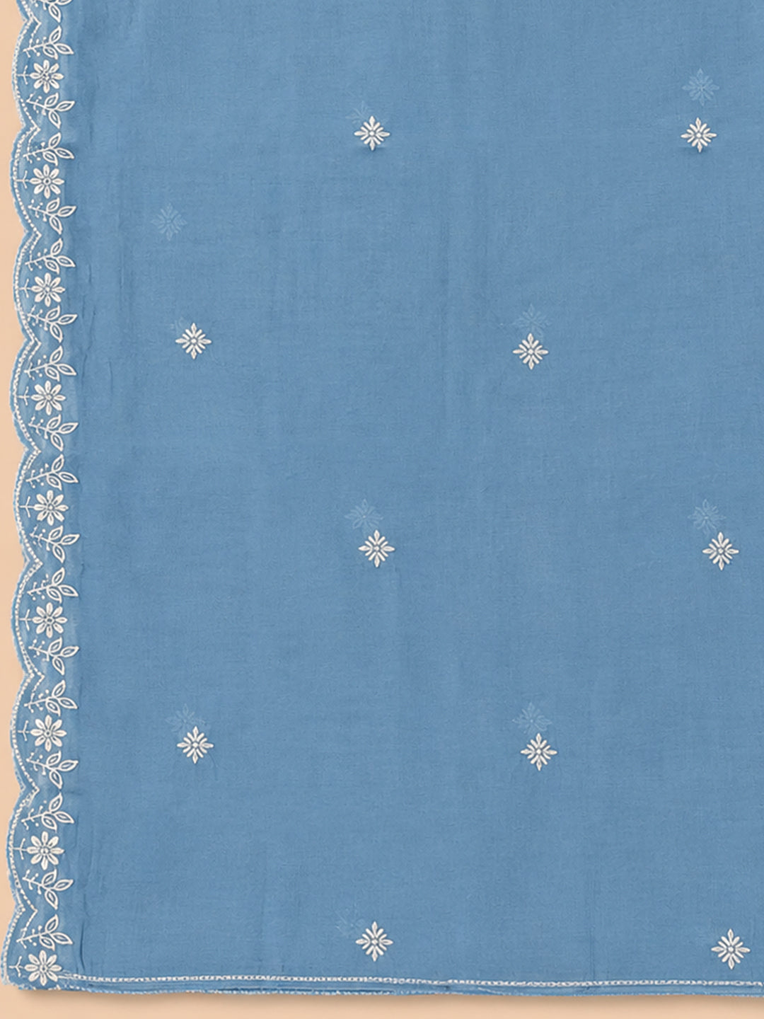 Blue Embroidery Chanderi Unstitched Dress Material