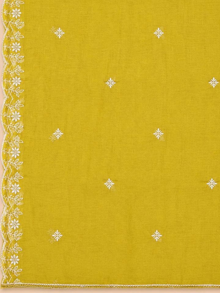 Mustard Embroidery Chanderi Unstitched Dress Material