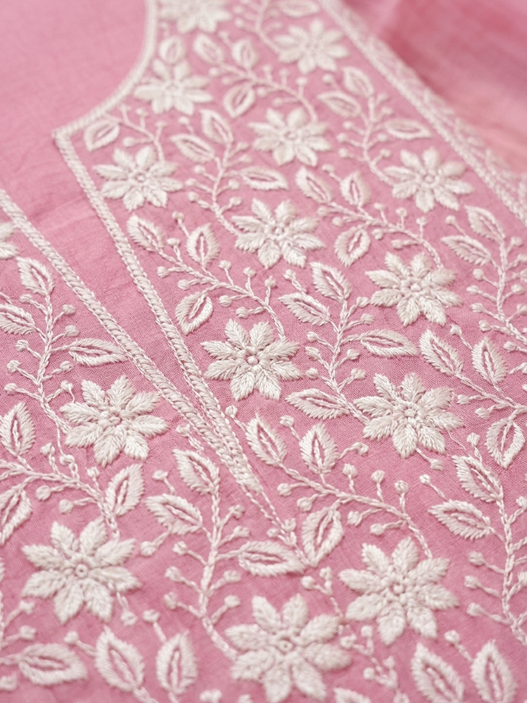 Pink Embroidery Chanderi Unstitched Dress Material