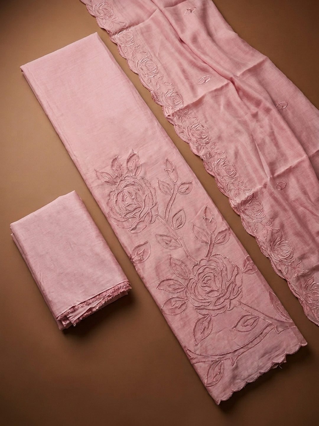Peach Embroidery Chanderi Unstitched Dress Material