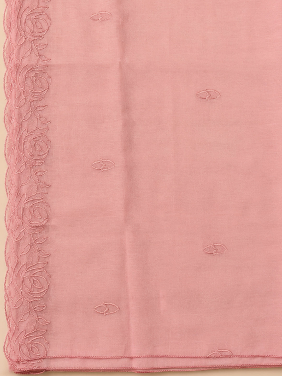 Peach Embroidery Chanderi Unstitched Dress Material