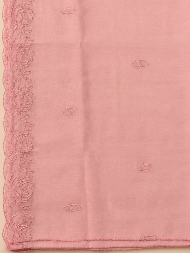 Peach Embroidery Chanderi Unstitched Dress Material