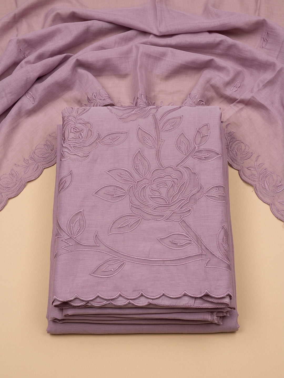 Purple Embroidery Chanderi Unstitched Dress Material
