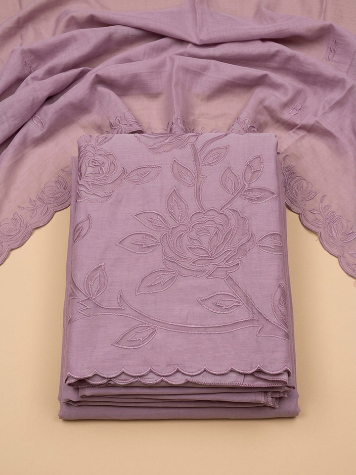 Purple Embroidery Chanderi Unstitched Dress Material