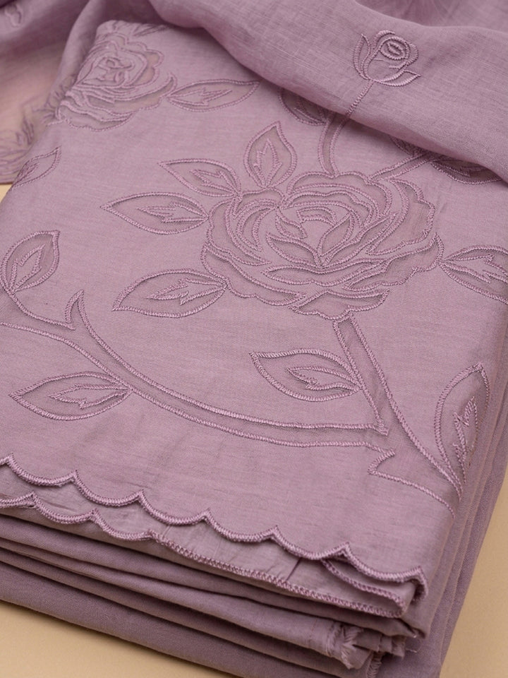 Purple Embroidery Chanderi Unstitched Dress Material
