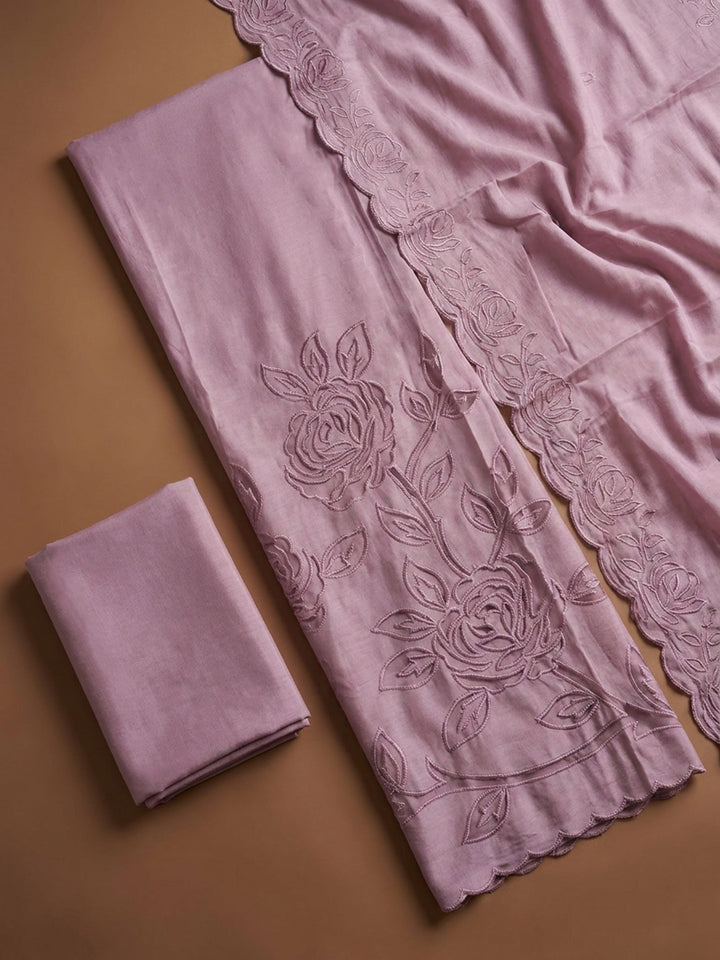 Purple Embroidery Chanderi Unstitched Dress Material