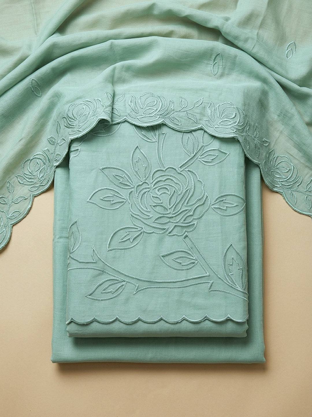 Sea Green Embroidery Chanderi Unstitched Dress Material