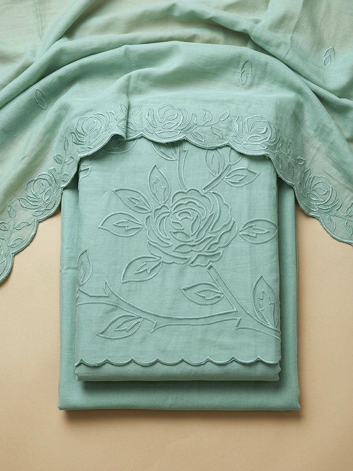Sea Green Embroidery Chanderi Unstitched Dress Material